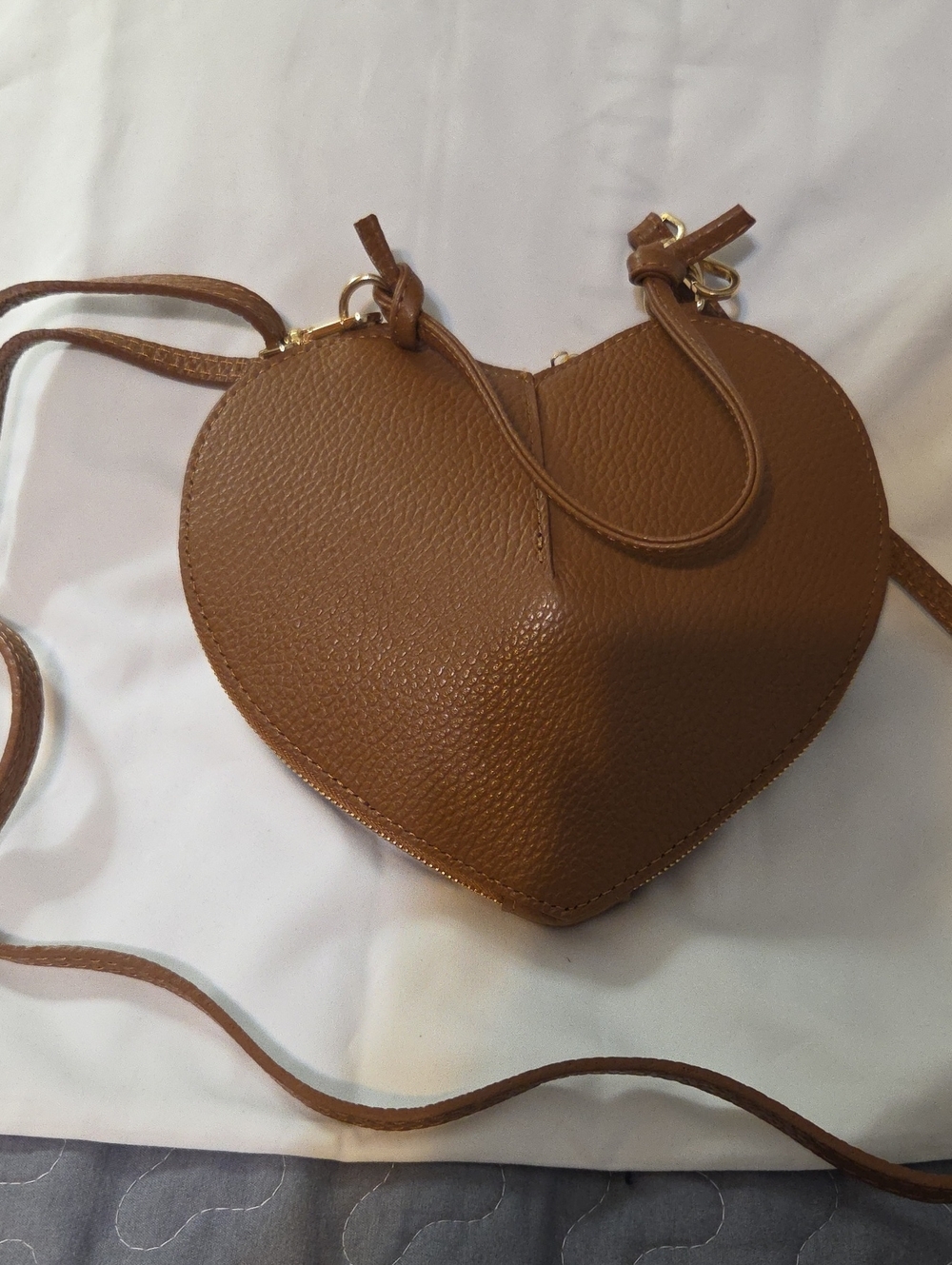 Heart-Shaped Leather Crossbody Bag in Brown